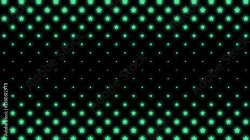 Green Star Lights Twinkling on Black Background, Seamless Loop
