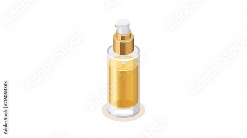 Isometric illustration of a premium glass hair serum pump bottle
