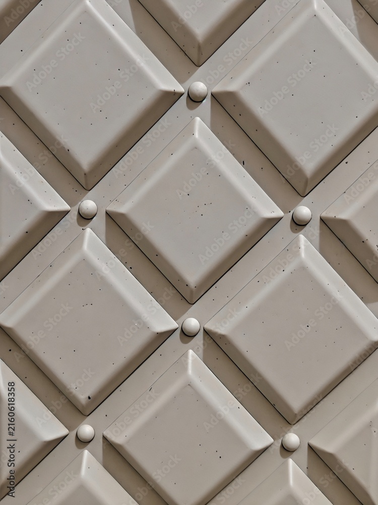 Naklejka premium Cream geometric diamond pattern with embossed 3D panel texture, architectural background