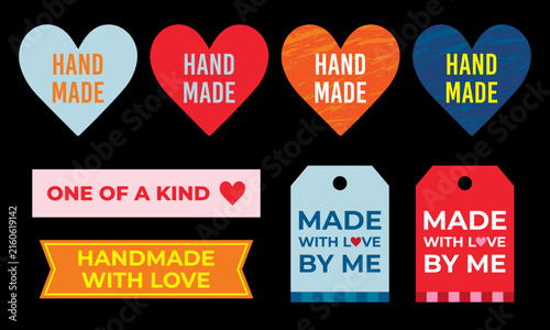 Set of Colorful Handmade with Love SVG, Artisan Product Sticker Pack Illustration Vector
