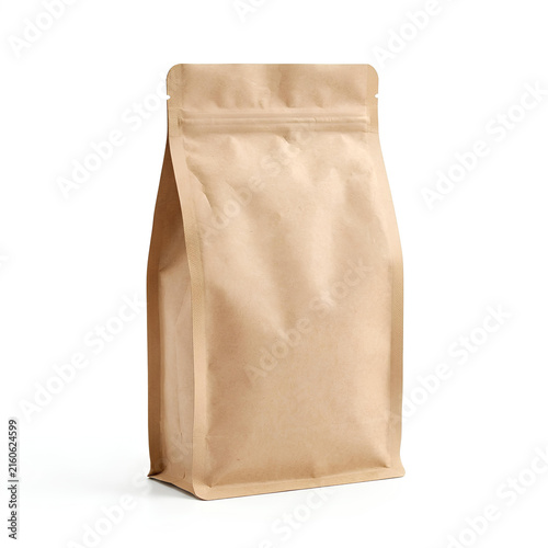 Blank Kraft Paper Pouch Bag Packaging Mockup Isolated on White Background