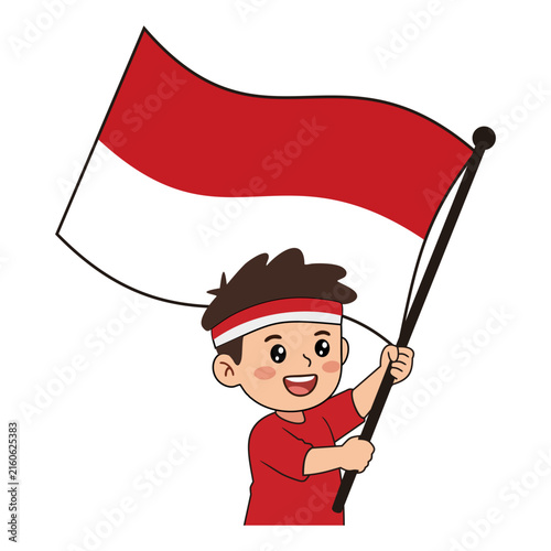 Kid Holding Flag Illustration