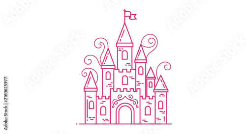 Whimsical Pink Castle Illustration - Fairytale Fantasy Architecture