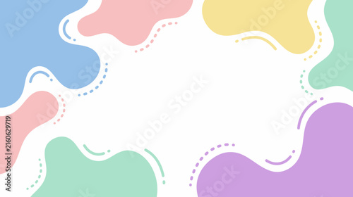 Abstract pastel border shapes with soft curves and colorful doodle accents for decorative graphic background.