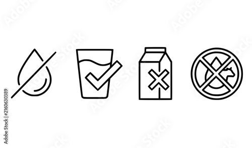 Lactose free food label thin line editable vector icon collection