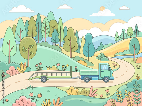 Illustrative Journey Through Rolling Hills And Lush Forests