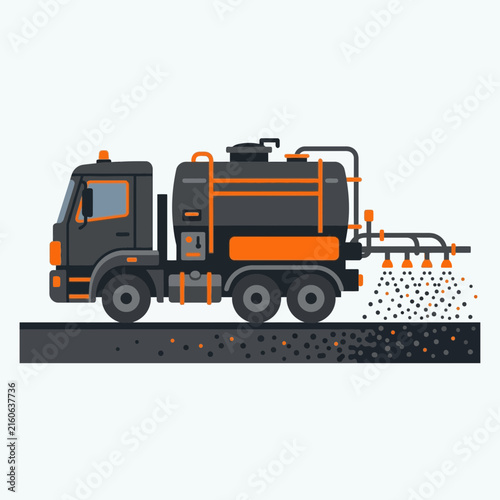 Industrial Asphalt Spreader Truck Applying Material To Road Surface