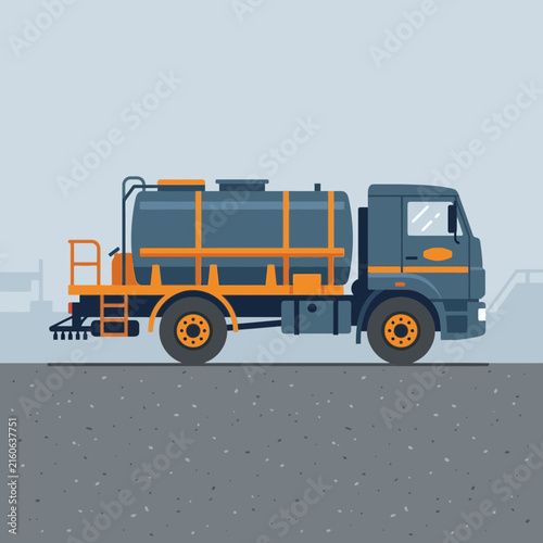 Industrial Asphalt Truck Performing Road Maintenance Duties With Precision