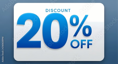 20 percent discount text displayed on a white card against blue background with sharp focus for retail marketing