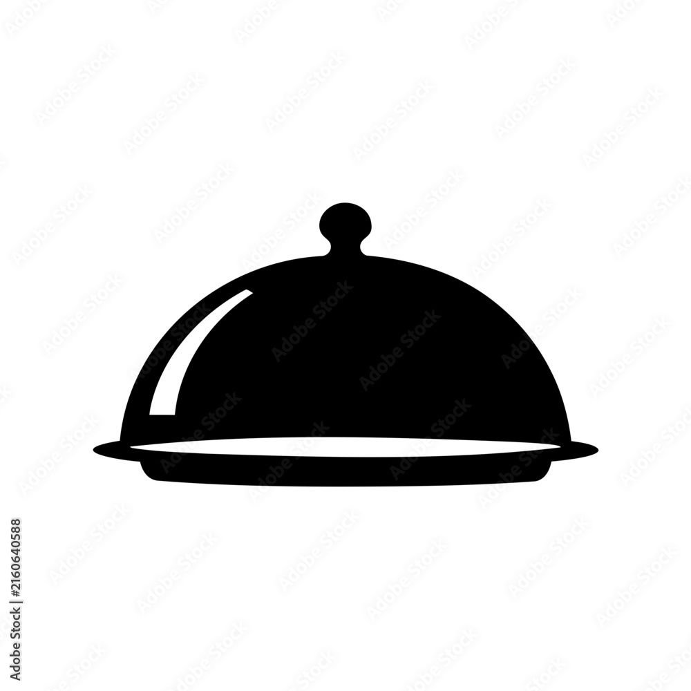 Fototapeta premium Black dome food server tray icon - Simple black dome server tray icon for food, restaurant, or catering use. Clean and modern vector design.