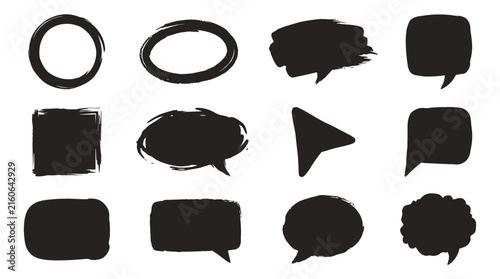 Hand Drawn Grunge Speech Bubbles and Circular Graphic Elements Set for Creative Design Projects and Abstract Visual Communication