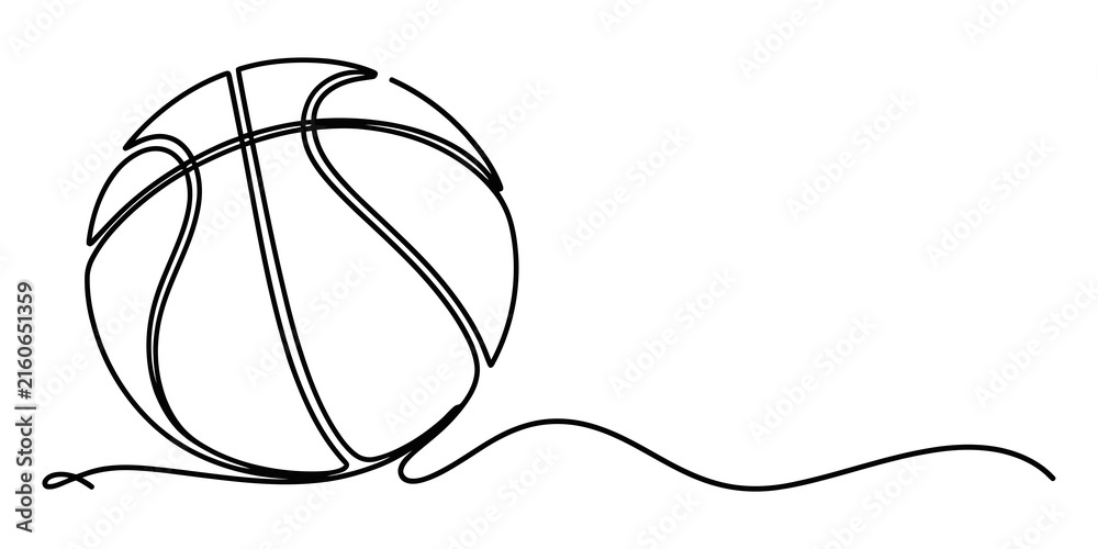 Fototapeta premium Basketball drawn with a single continuous black line