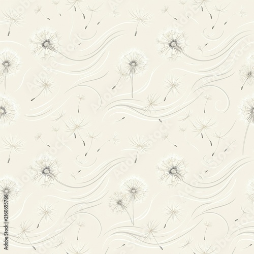 Seamless Ditsy Meadow Flora And Blooming Dandelion Surface Pattern, Botanical Textile Design