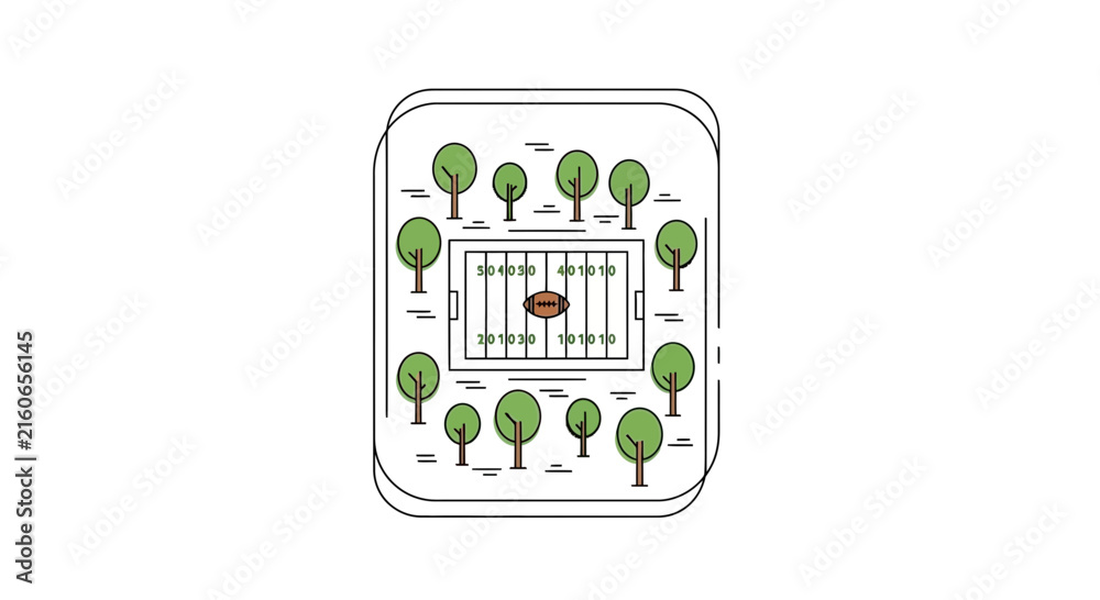 Fototapeta premium American football field with trees, sports stadium aerial view