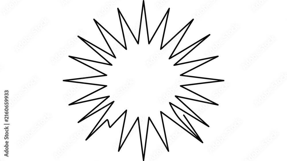 Fototapeta premium Minimalist sunburst icon with sharp spikes and radial symmetry.