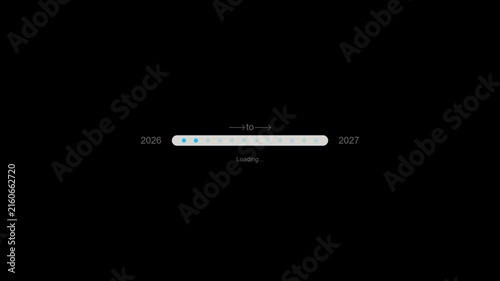 Horizontal progress bar labeled from 2026 to 2027 with loading animation and arrow loading bar timeline