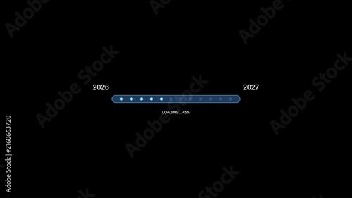 Horizontal progress bar showing years 2026 and 2027 with loading progress at 27 on dark background horizontal bar