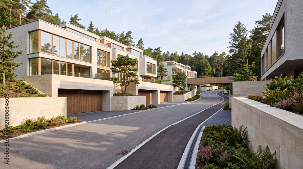 Fototapeta premium Contemporary architectural interior with refined materials and natural light