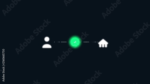 Minimalist of a blue checkmark house on dark background with white door house white door minimalist geometric shape