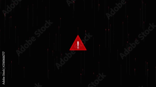 Minimalist of a red warning triangle with exclamation mark on dark grid background red triangle warning symbol