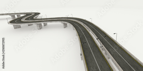 Foto Infinite highway bridge rendering on white background