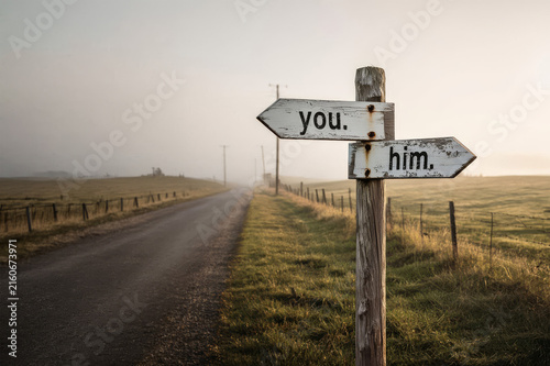 symbolic directional signpost on country road