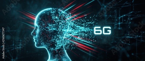 6G Network Technology and Artificial Intelligence Integration Concept.