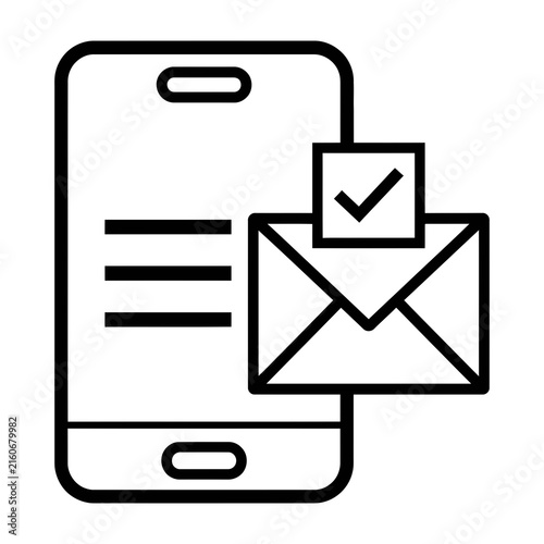 Mobile phone with email notification icon and checkmark symbol on screen display