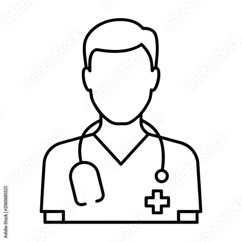 Nurse in white uniform with red cross symbol, flat