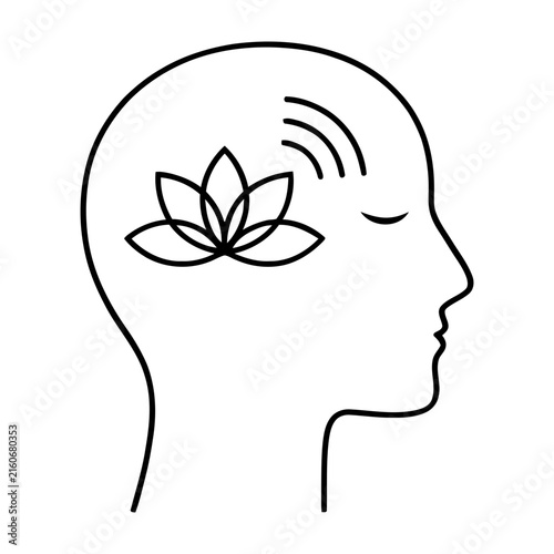 Serene profile silhouette with blooming lotus and swirling water