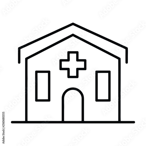 Simple black line of a church with a cross on roof