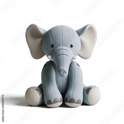 Cute blue elephant plush toy sitting isolated on white background for children's product photography and nursery decor inspiration and toy retail