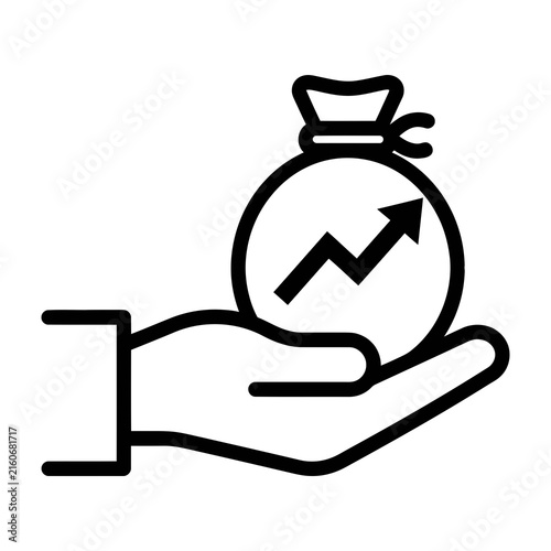 Hand holding money bag with growth arrow icon symbolizing investment profit and financial success concept