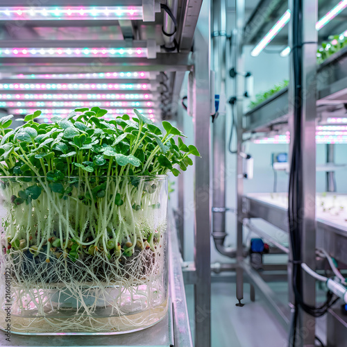 Hydroponic Microgreens Growing Indoors Under LED Lights Sustainable Agriculture
