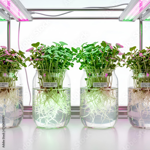 Hydroponic Microgreens Growing Under LED Lights Healthy Organic Food Concept