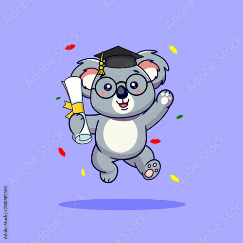 Canvas Print Cute Koala Graduate Holding Diploma, Cartoon Vector Illustration
