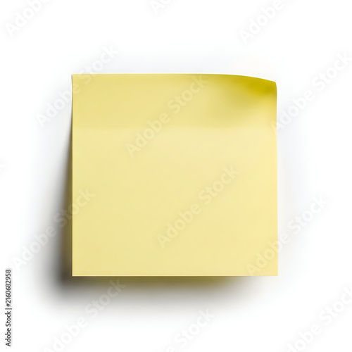 Yellow sticky note paper square isolated on white background with soft drop shadow