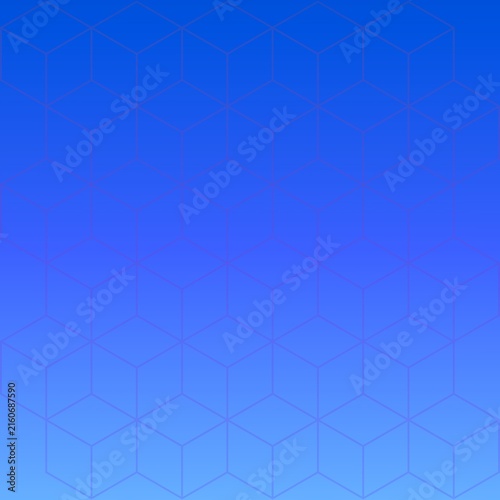 Abstract blue gradient background with 3d geometric cube pattern lines.