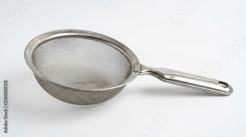 Stainless steel fine mesh strainer isolated on white background