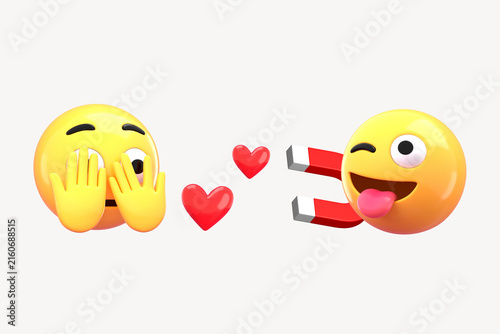 Konstfotografi 3D love attraction, emoticon illustration