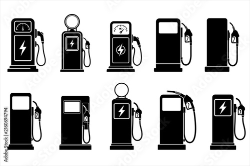 Electric Vehicle Charging Station Icon Set