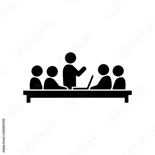 Business People Group Meeting in Classroom, Teamwork and Communication Concept, Community and Social Network Silhouette Vector Illustration Icon Set