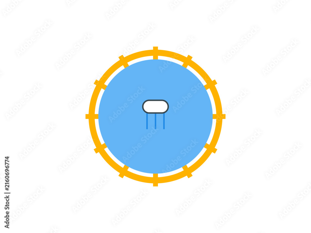 Naklejka premium Minimalist digital icon featuring a stylized blue circular platform with a centralized white electronic component on a white background