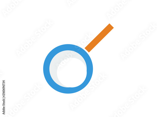 Minimalist blue and orange magnifying glass icon for digital interface design