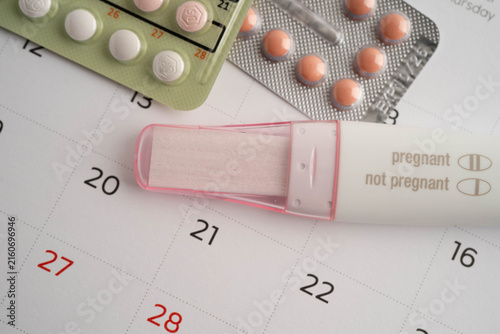 Fotografie Pregnancy test for female of ovulation day, fetus, maternity, childbirth, birth control