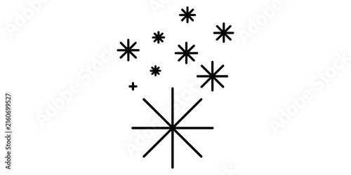 Black and white star shape icon set representing sparkling glitter or snowflakes