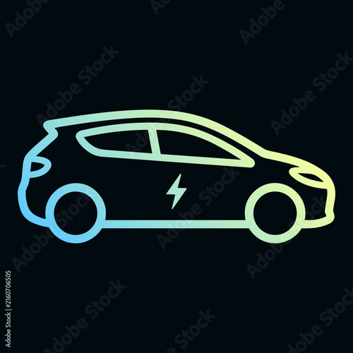 Electric car line icon with lightning bolt symbol