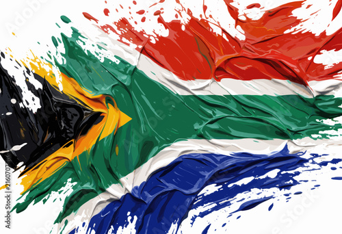 South African Flag Painted in Thick Textured Brushstrokes on White Background