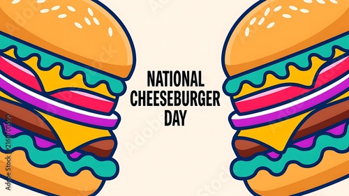 National cheeseburger day vector illustration graphic design featuring delicious cartoon burgers fast food national
