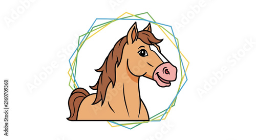 Cheerful cartoon horse portrait, head profile, playful farm animal illustration